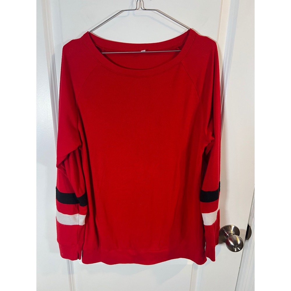 Unbranded‎ Womens Long Sleeve Top Varsity Striped Sleeves Red Size M
